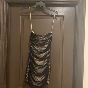 EUC - strapless black & nude dress w/sheer ruching